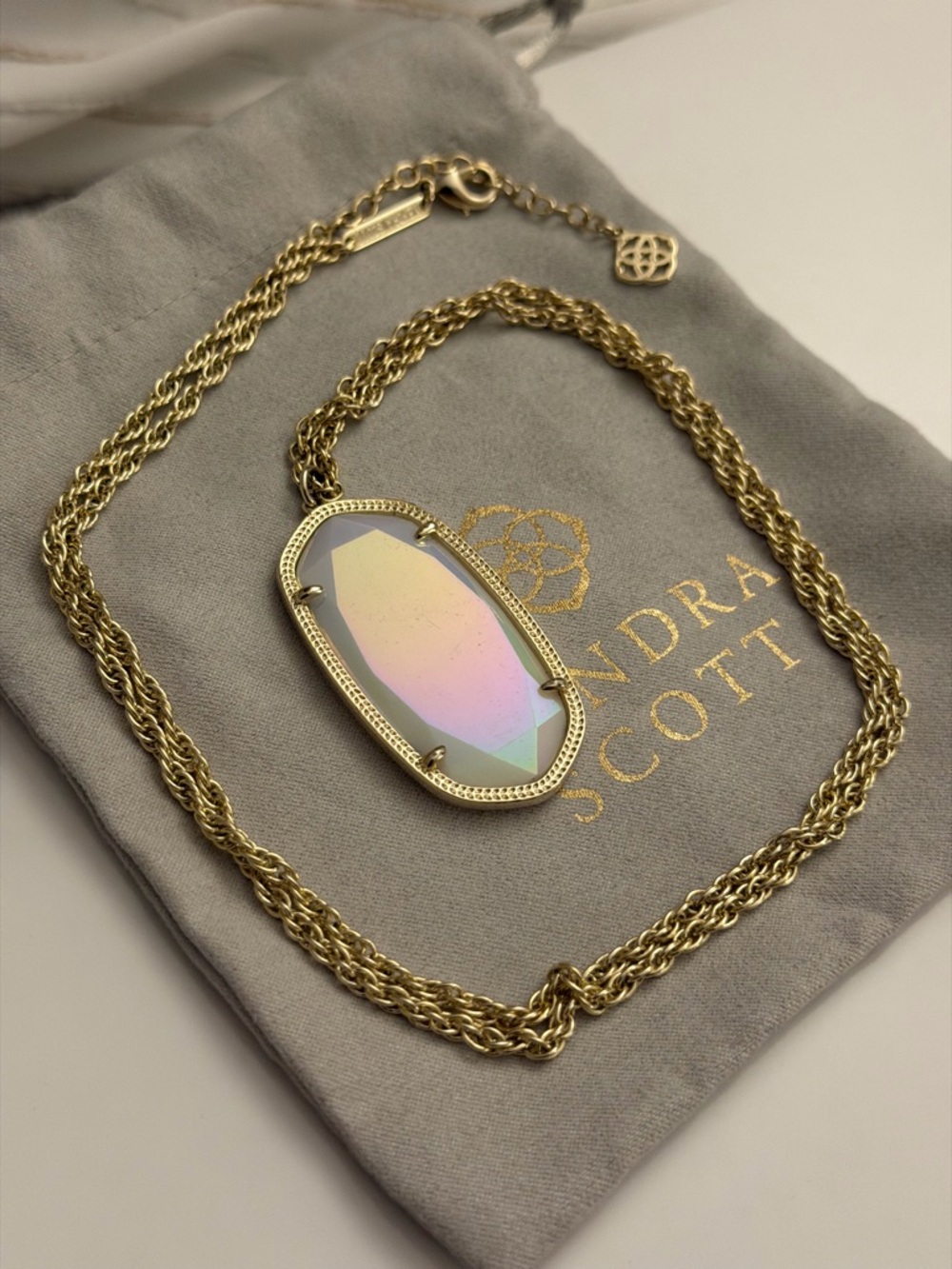 Kendra Scott Rae style in White Iridescent stone Gold Tone Necklace - Picture 2 of 3